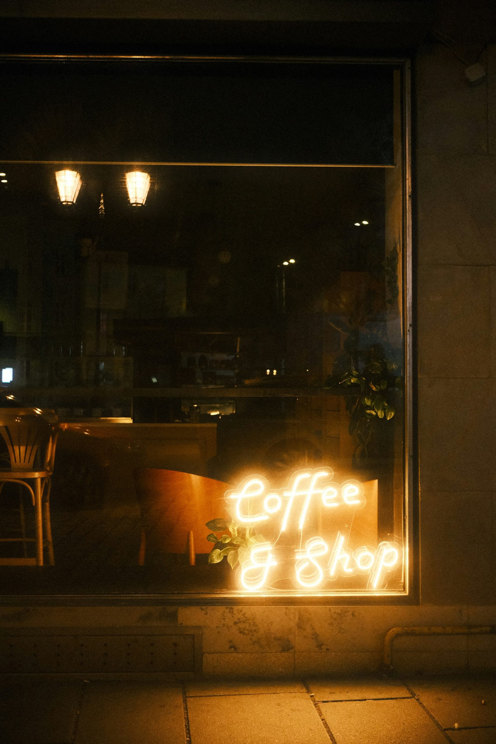 A boutique storefront with illuminated signage creating an inviting glow at night