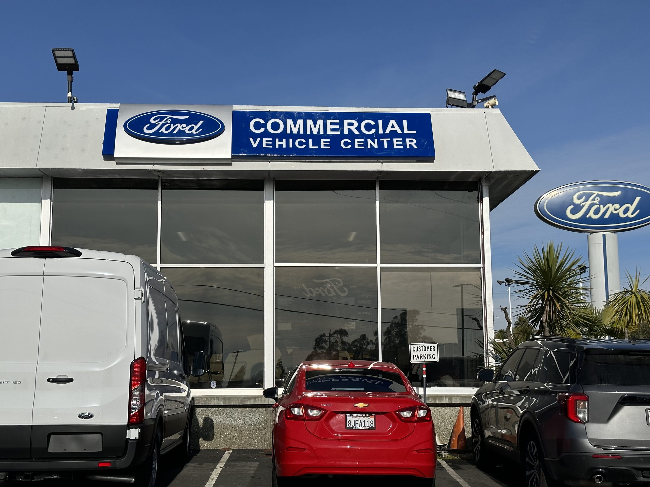 Completed Ford Commercial Vehicle Center sign installed by Signworks in Watsonville