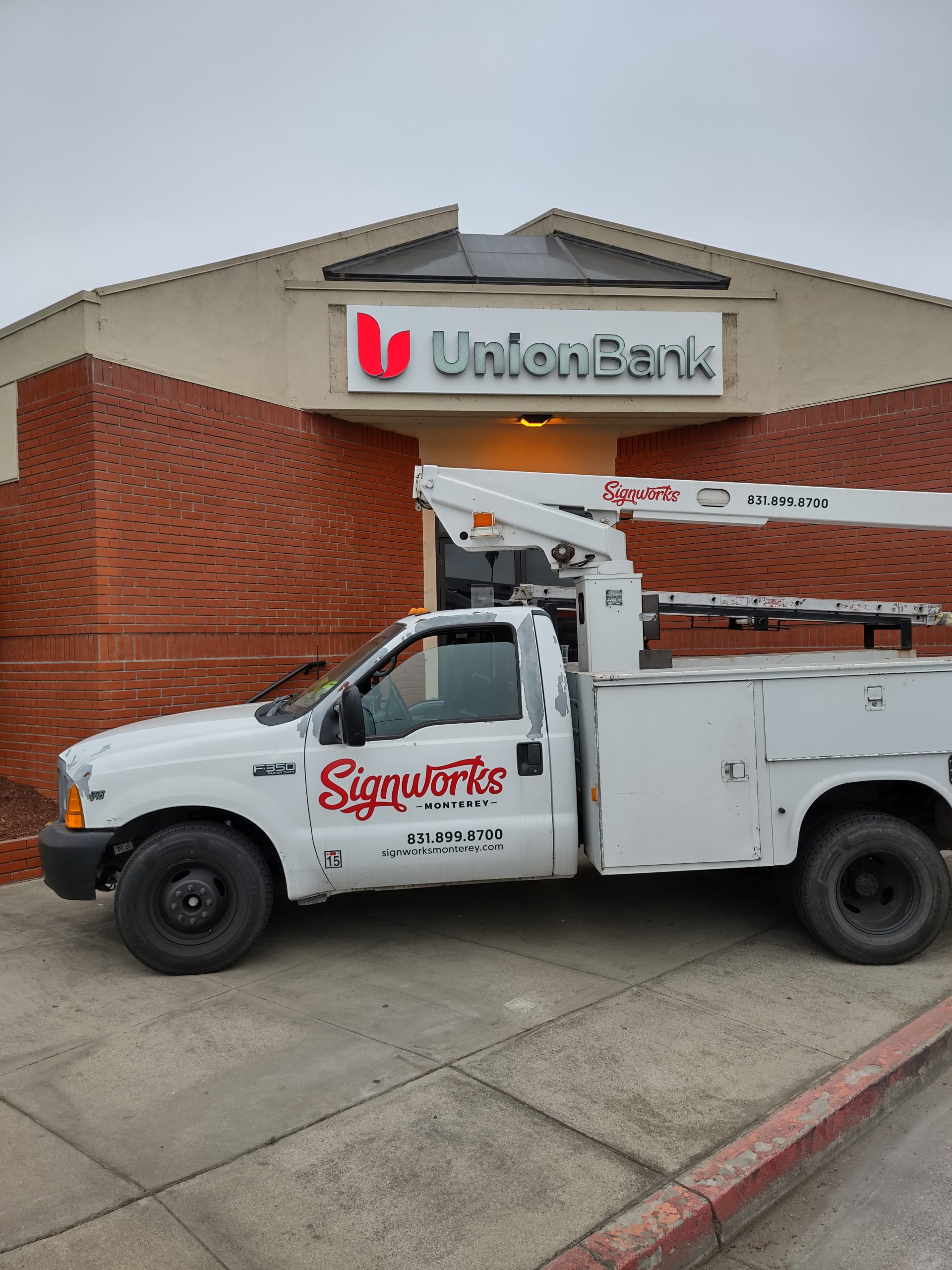 Union Bank Watsonville location with Signworks service truck on site