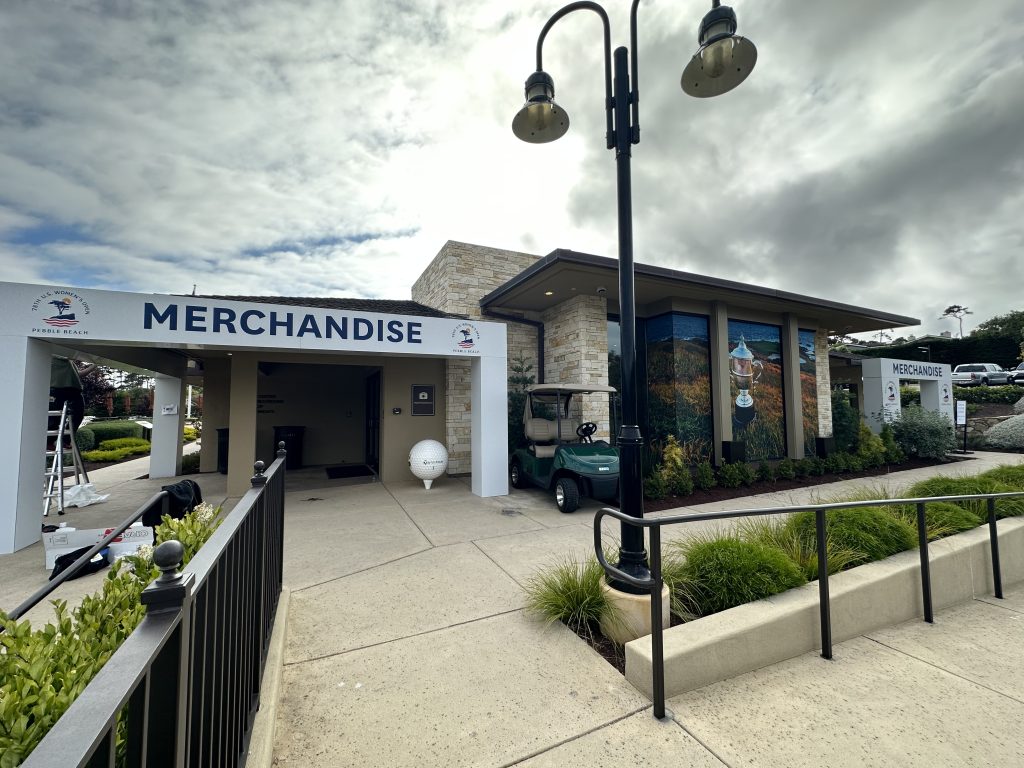 Merchandise pavilion with custom signage at US Womens Open at Pebble Beach